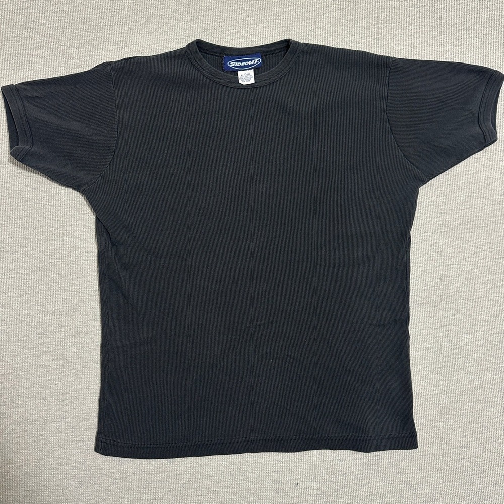 Y2K Sideout Faded Black Ribbed Cotton Blank Short Sleeve Crewneck Tee Mens Large